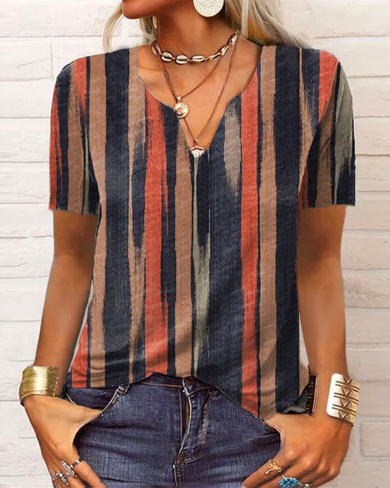 Damen Langarm T-Shirt mit Blumenmuster und V-Ausschnitt von Fudus Lockeres