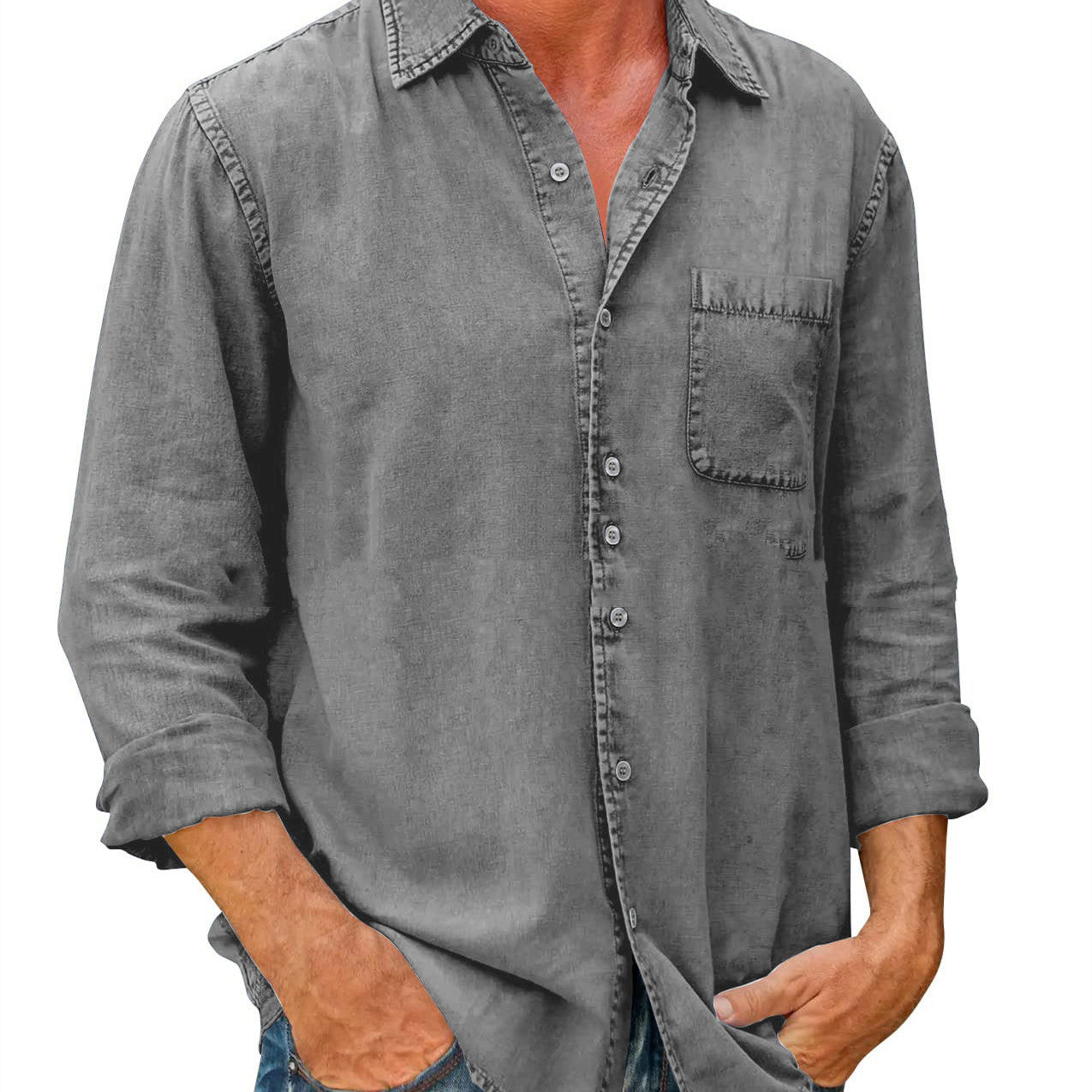 Herren Langarmhemd Bronislaw: Casual, unifarben