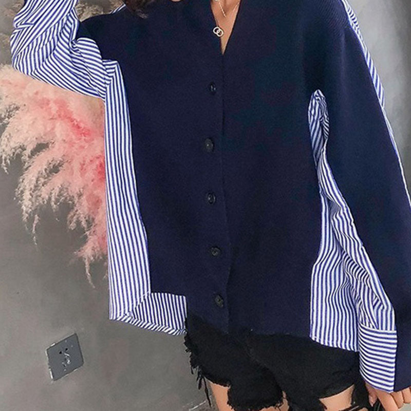 ModeGeist | Einzigartiger Strickcardigan mit Hemdärmeln Weich und Trendy Kontrastdesign