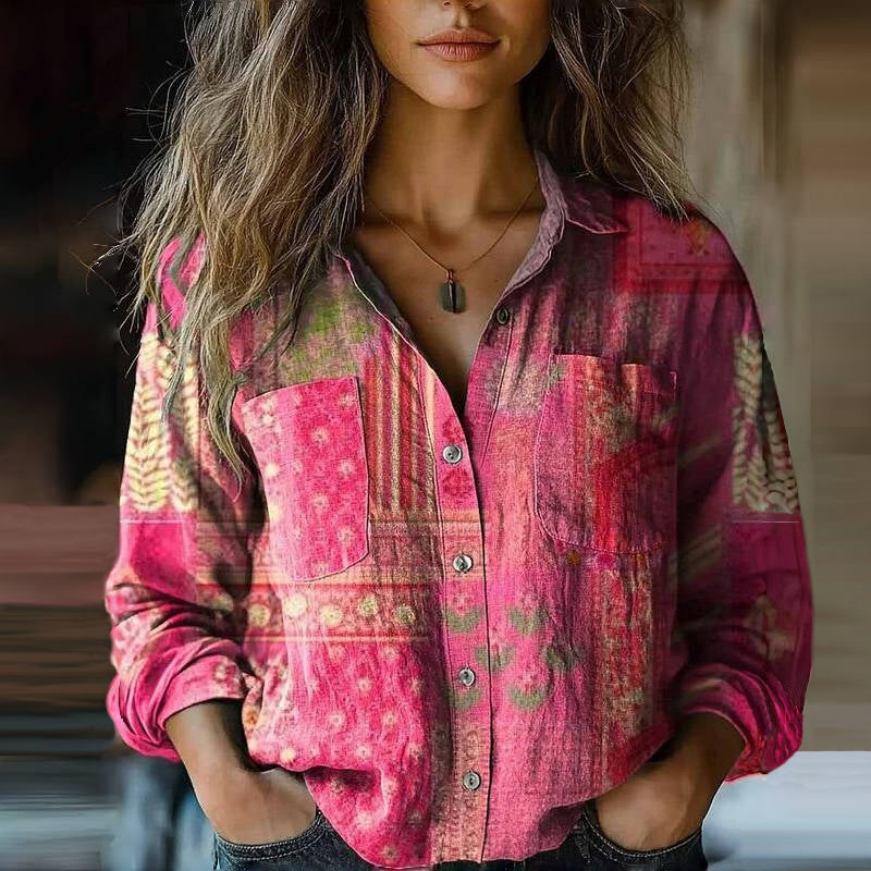 MODEGEIST Damen Vintage Bluse Bohème Muster Leicht Bunt
