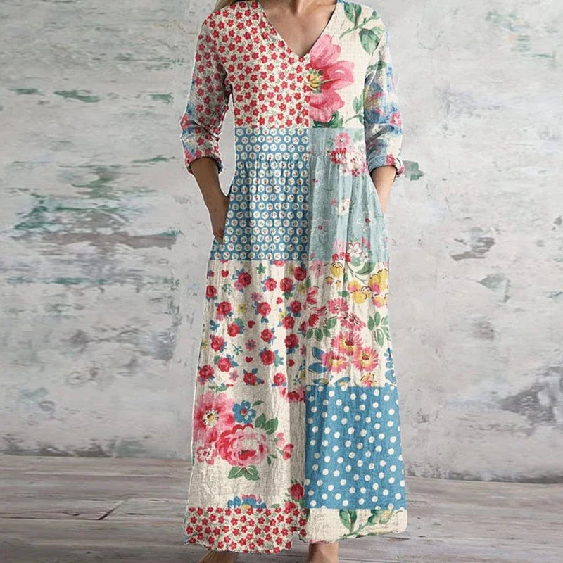MODEGEIST Damen Retro Maxi-Kleid Vintage Blumenmuster
