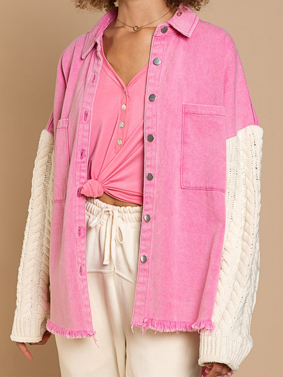 ModeGeist | Kabelstrick Raw Hem Denim Jacke