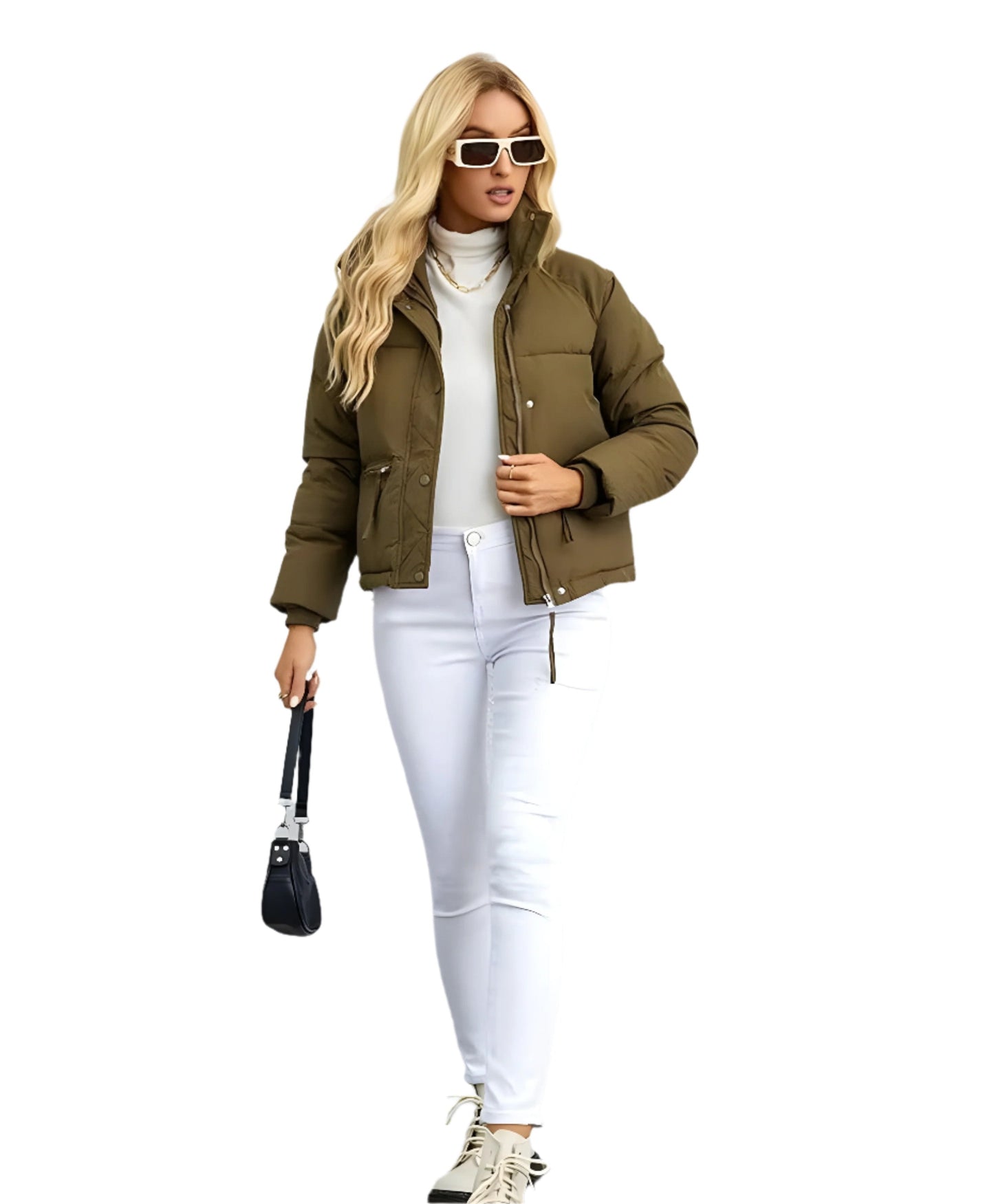 ModeGeist | Warme Damen Pufferjacke mit Reißverschluss und Hohem Kragen