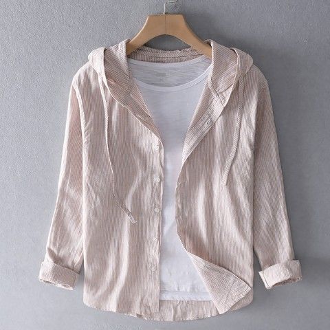 MODEGEIST: Casual Men's Long-Sleeve Linen Shirt with Hood