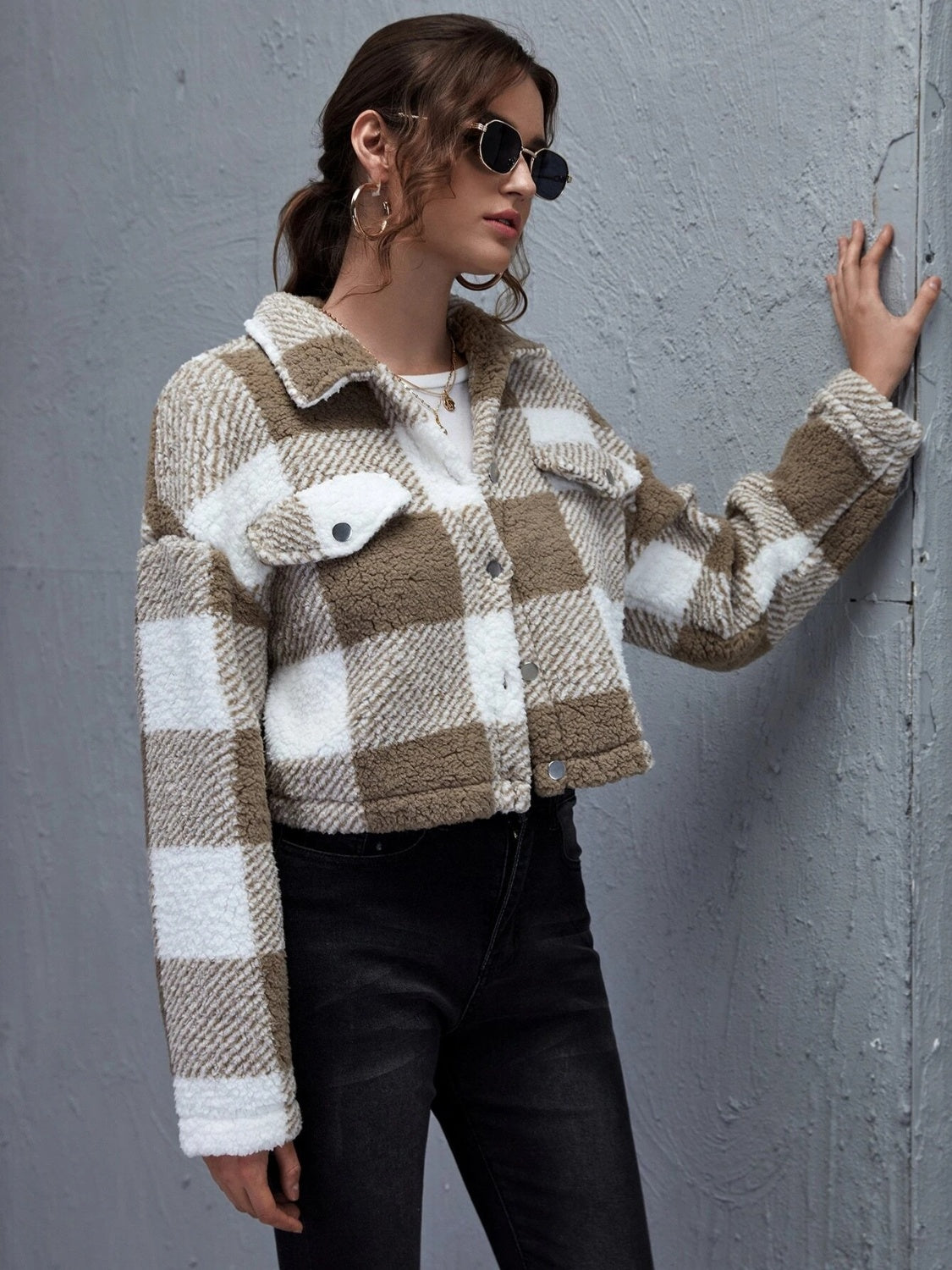 ModeGeist | Karierter Button-Down-Kragenjacke