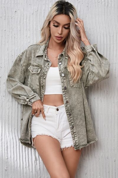 ModeGeist | Button Up Pocketed Raw Hem Denimjacke
