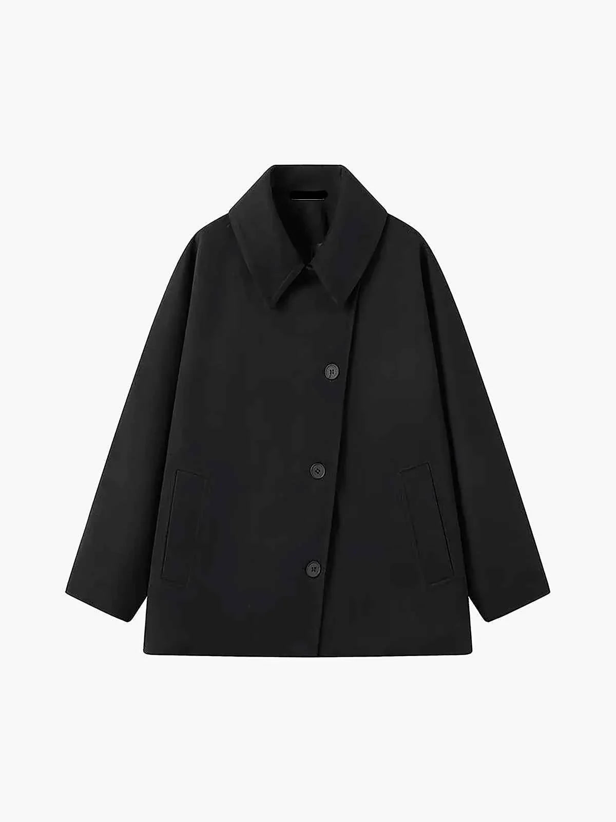 ModeGeist | Übergroßer Damen Wintermantel mit Reverskragen und Asymmetrischen Knöpfen