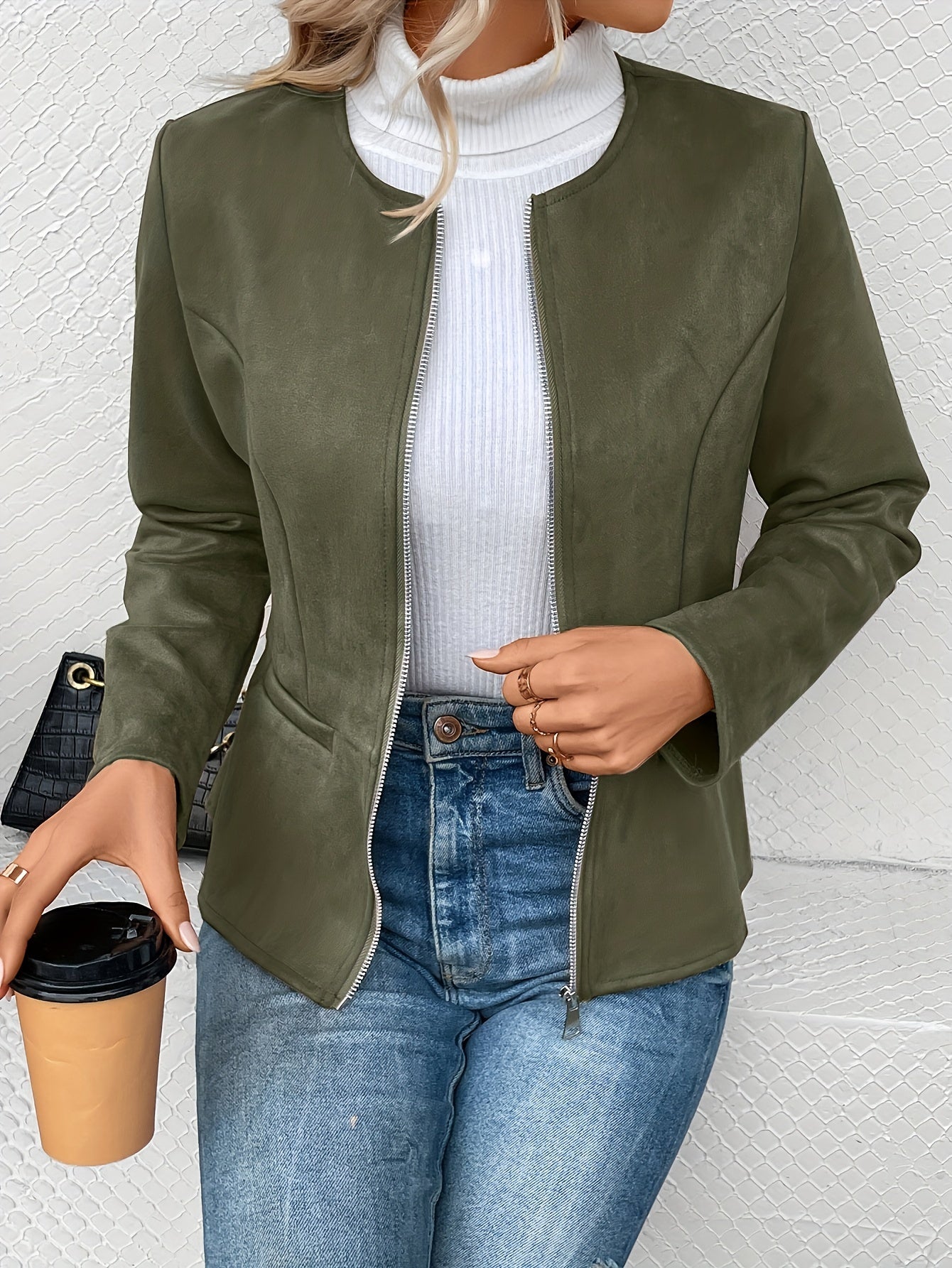 Leymirae Braune Langarm-Reißverschlussjacke
