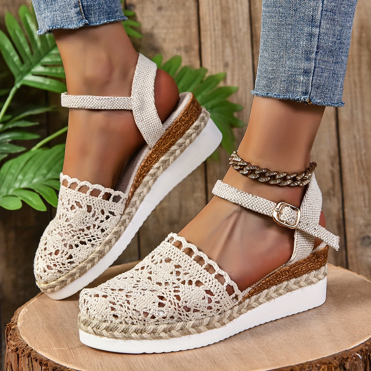 MODEGEIST Damen Sandalen Verstellbar Gepolstert Beige