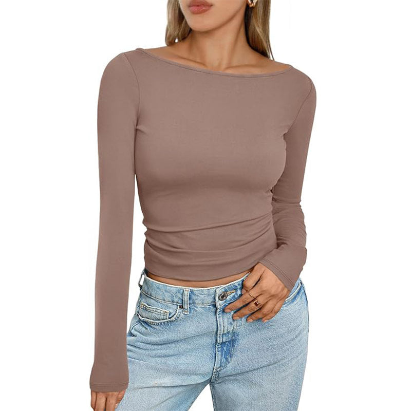 Damen Slim Fit Langarmshirt mit Rundhalsausschnitt von Fudus