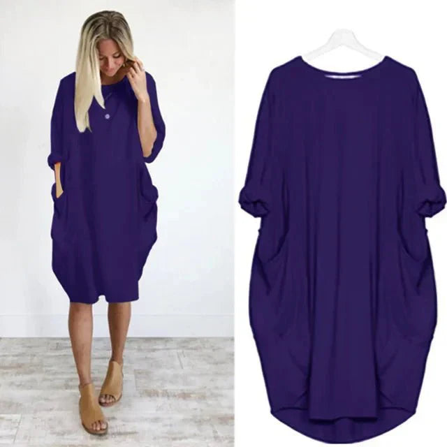 MODEGEIST Damen Midi-Kleid Taschen Organisch Grün Casual