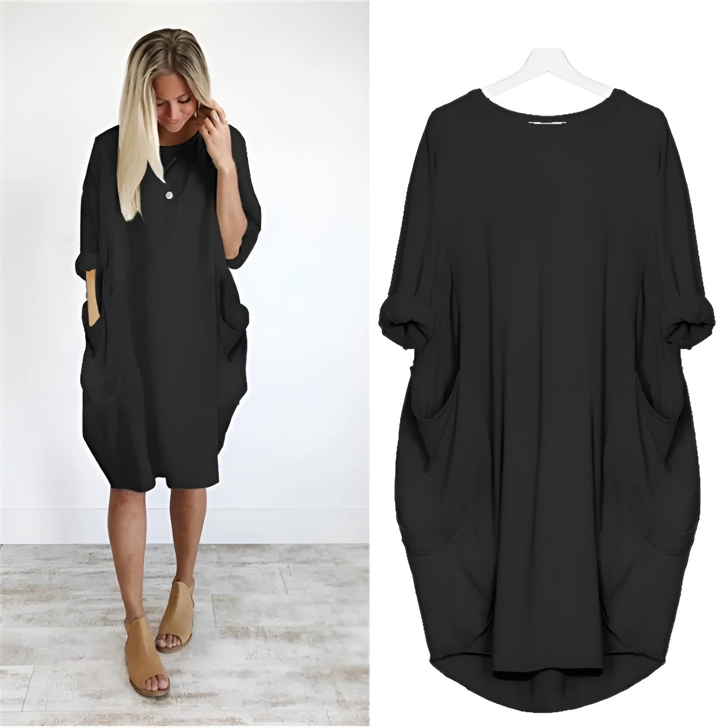MODEGEIST Damen Midi-Kleid Organisch Grün Seitentaschen