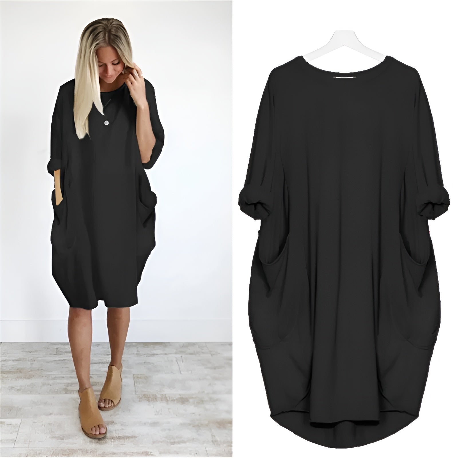 MODEGEIST Damen Midi-Kleid Organisch Grün Seitentaschen