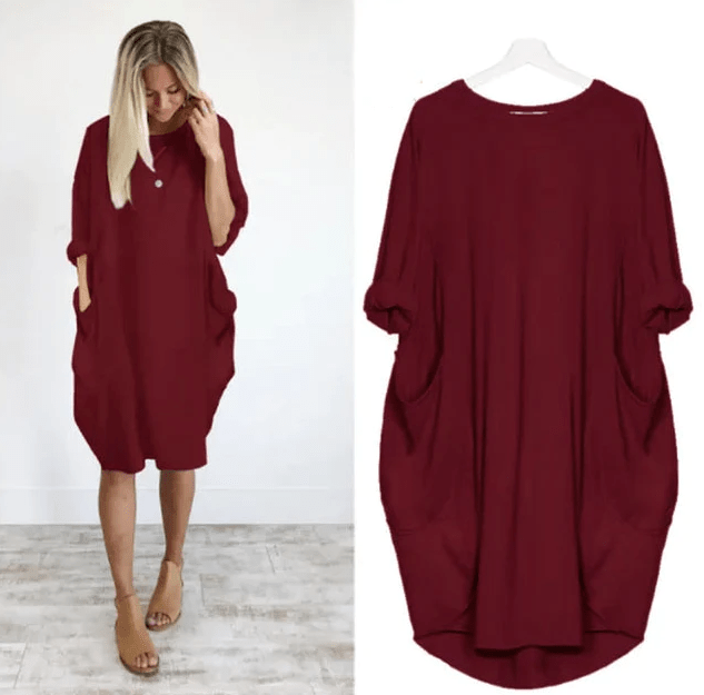 MODEGEIST Damen Midi-Kleid Taschen Organisch Grün Casual