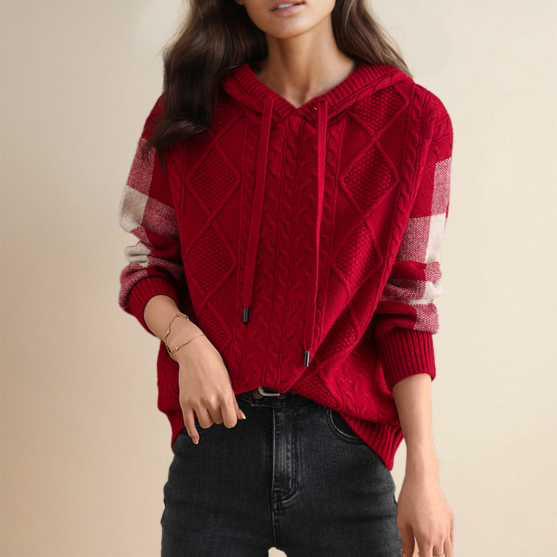 Fudus: Bequemer Strickpullover mit Kapuze und Kordelzug