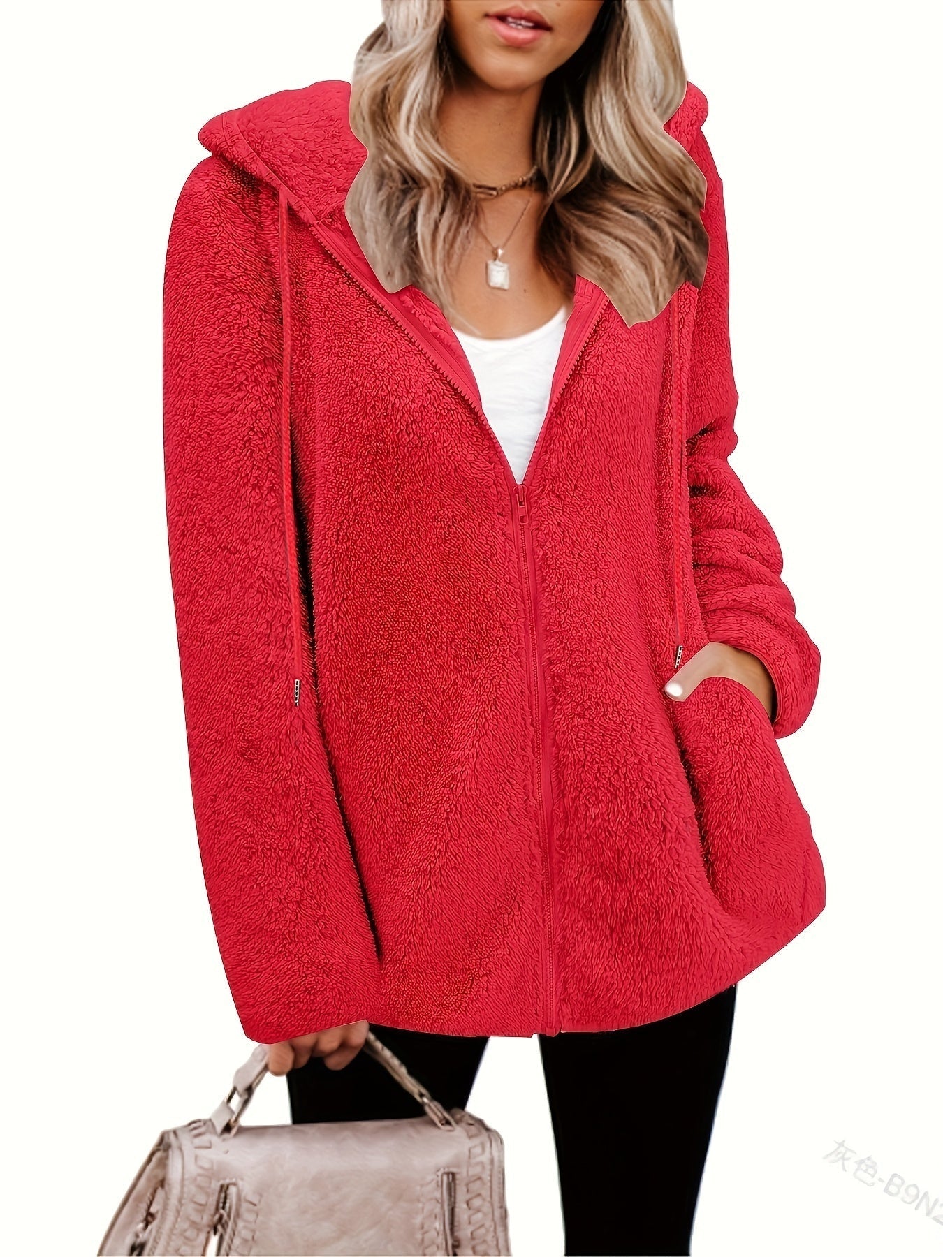 ModeGeist | Leichtgewicht Teddyjacke mit Kapuze Polyester Warm und Bequem
