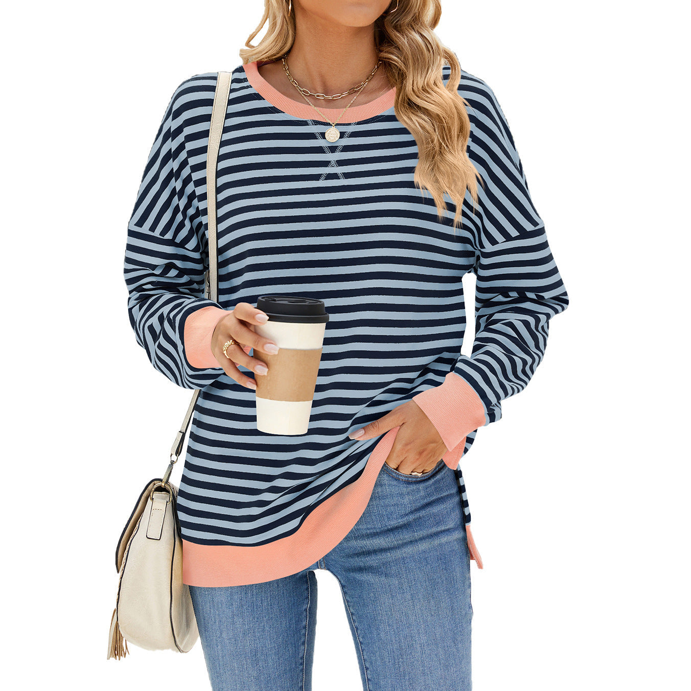 Fudus Langarmshirt mit Streifen und Farbblock