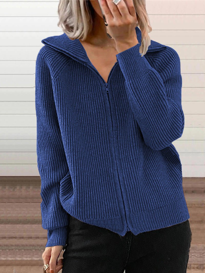 ModeGeist | Dicke Baumwoll-Strickjacke mit Reißverschluss