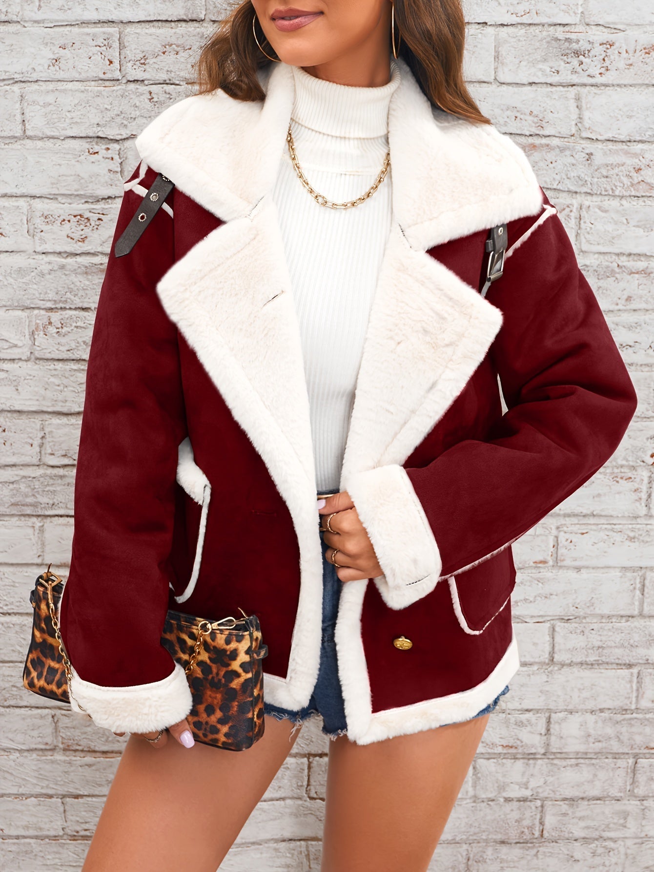 Leyarae: Warme, lässige Winterjacke mit Plüsch und Reverskragen