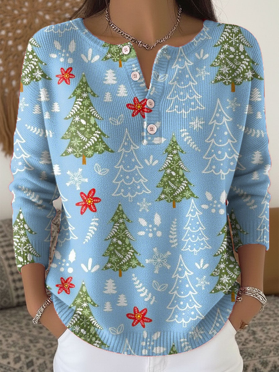 MODEGEIST Damen Weihnachtspullover Knöpfe Kuschelig Strick