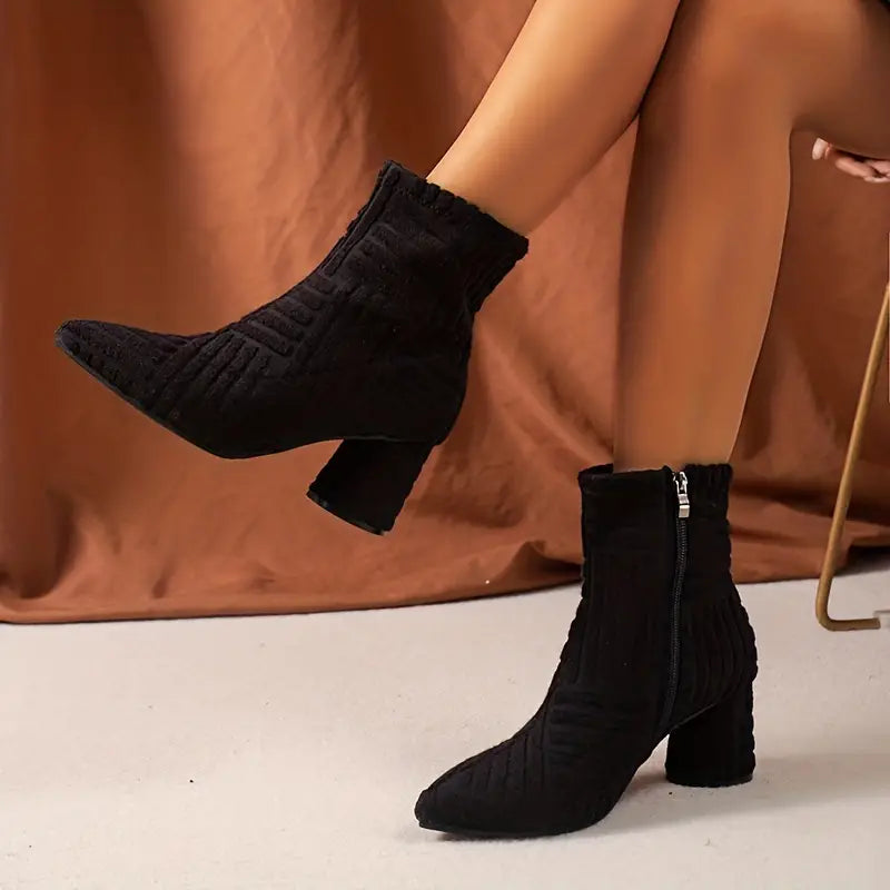 ModeGeist | Spitz Hohe Absatz Dicke Absatzstiefel mit Seitlichem Reißverschluss