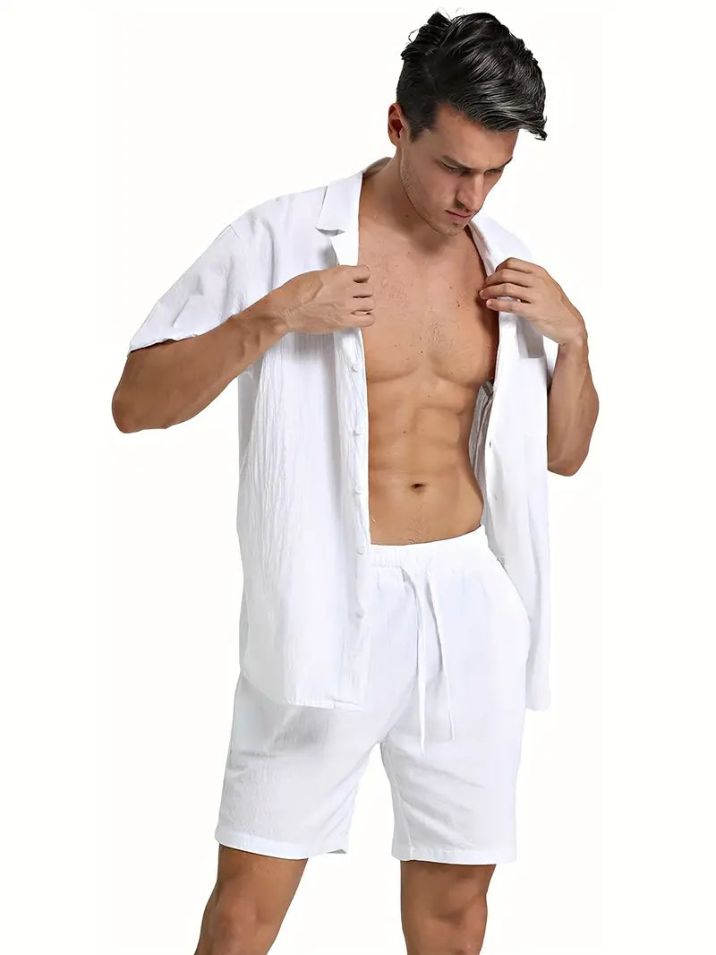 Herren-Leinen-Ensemble: Atmungsaktives Hemd und Hose, stilvoll im 2er-Set