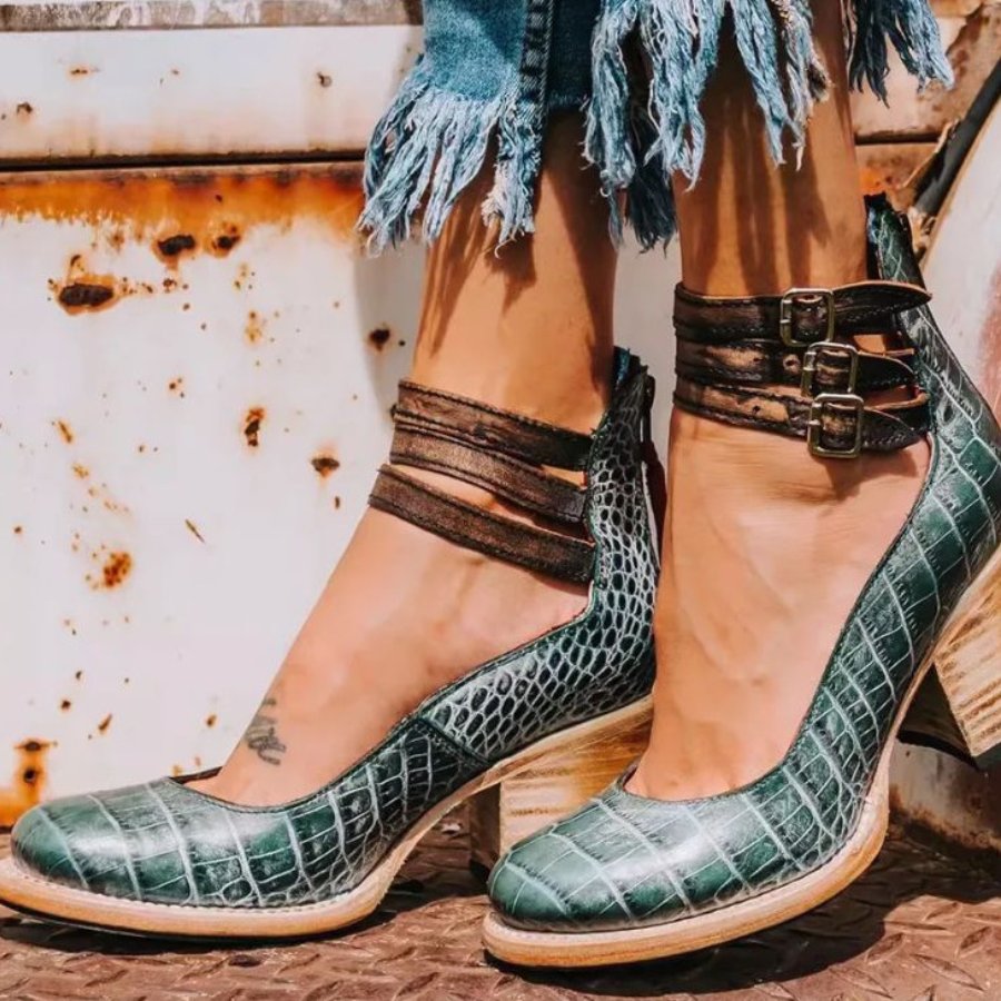 HENRIETTA - Vintage-Leder-Schuhe mit Absatz