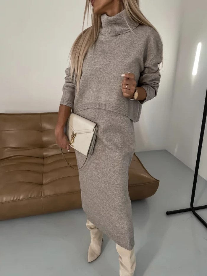 Kim: Stilvoller Rollkragenpullover mit langem ärmellosen Kleid