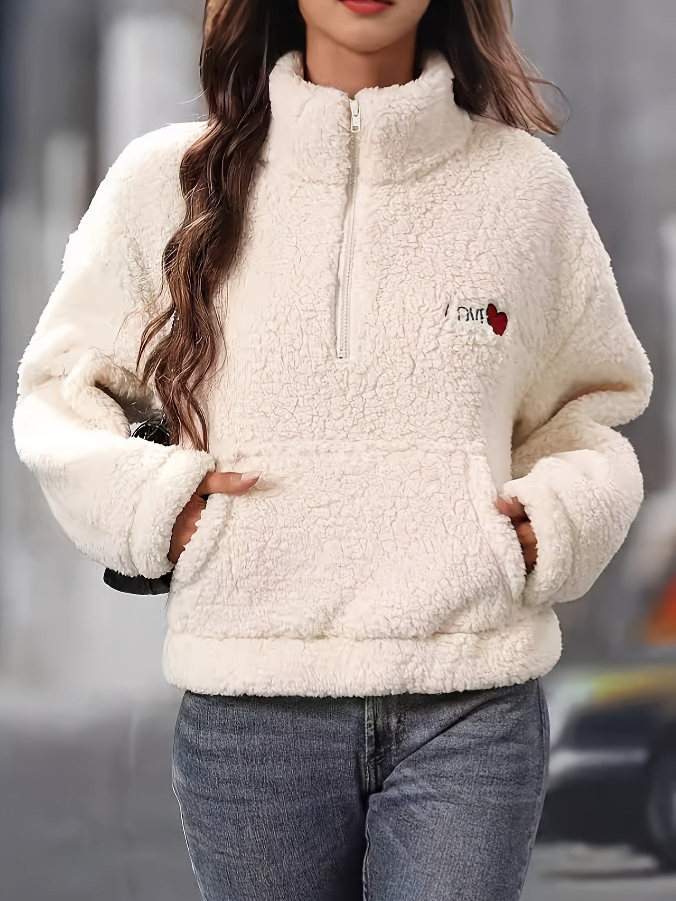 ModeGeist | Leichtgewicht Teddy Pullover mit Reißverschluss Polyester Weich und Warm
