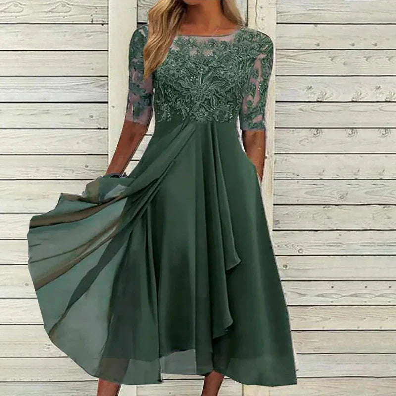 ERNA - Kleid mit Spitzeneinsatz und halblangen Ärmeln