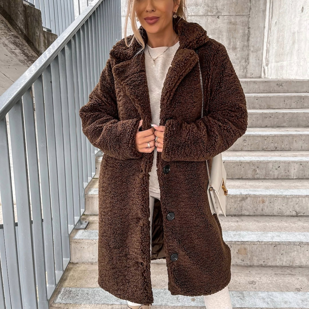 ModeGeist | Langer Teddymantel für Frauen - Winter