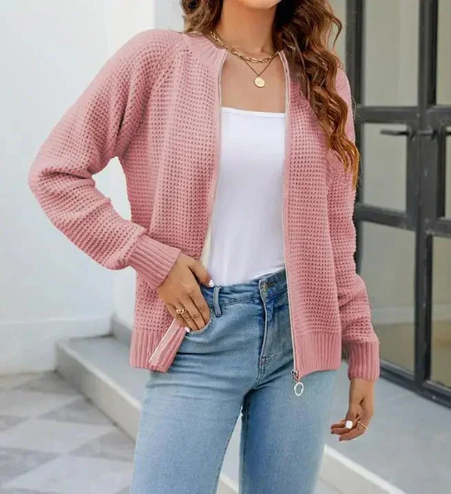 ModeGeist | Cardigan - Damen Herbst Einfarbiger Reißverschluss Strickcardigan