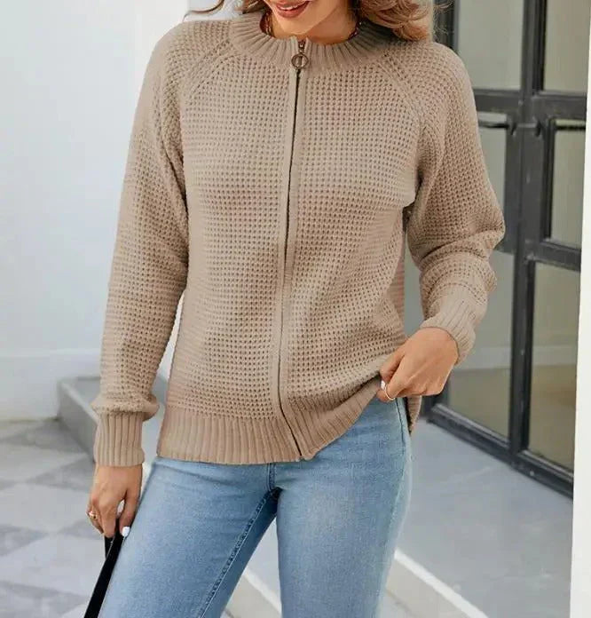 ModeGeist | Cardigan - Damen Herbst Einfarbiger Reißverschluss Strickcardigan