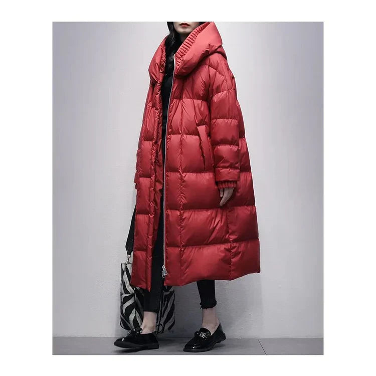 ModeGeist | Lange Pufferjacke mit Daunenumhang