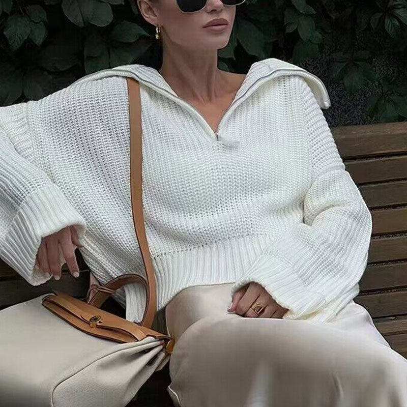 ModeGeist | Rippstrick Pullover mit Reißverschluss Weich und Warm Lässige Eleganz