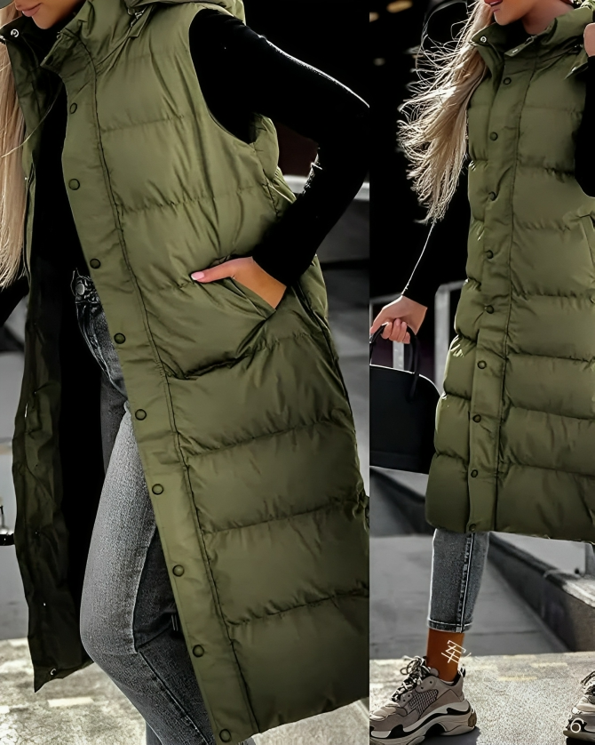 ModeGeist | Ärmelloser Langer Gepolsterter Parka mit Stilvollem Schnitt