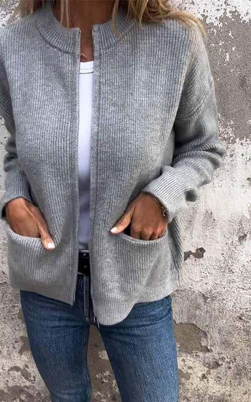 ModeGeist | Rundhalsjacke Im Raffinierten Stil