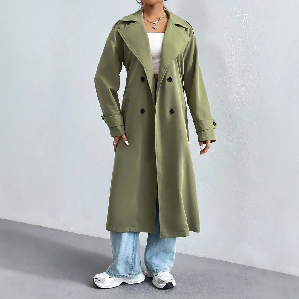 ModeGeist | Langer Trenchcoat mit Doppelter Reihe Knöpfe