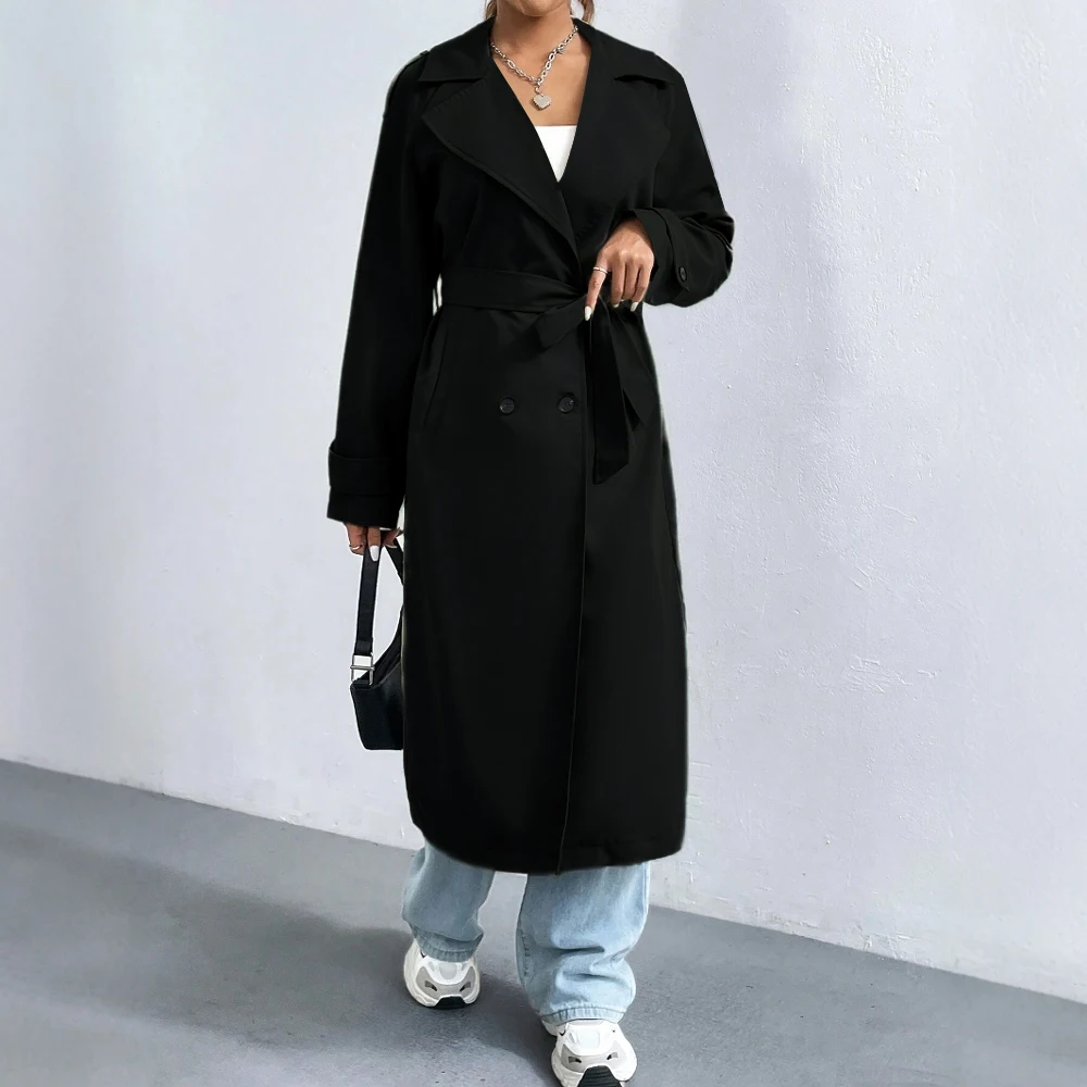 ModeGeist | Langer Trenchcoat mit Doppelter Reihe Knöpfe