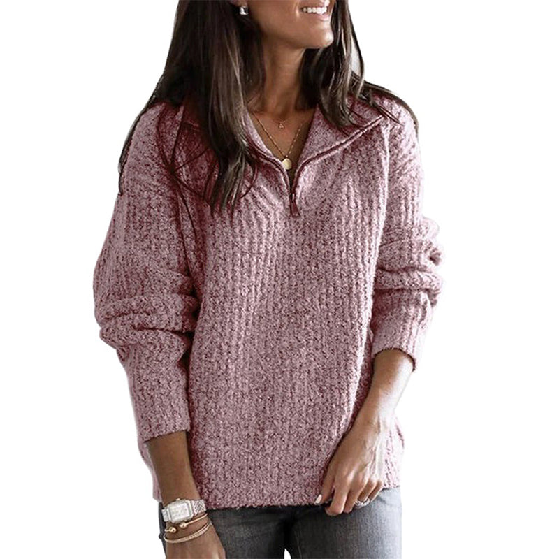 ModeGeist | Pullover - Damen Herbst Halbzipper Texturiertes Strick-Pullover