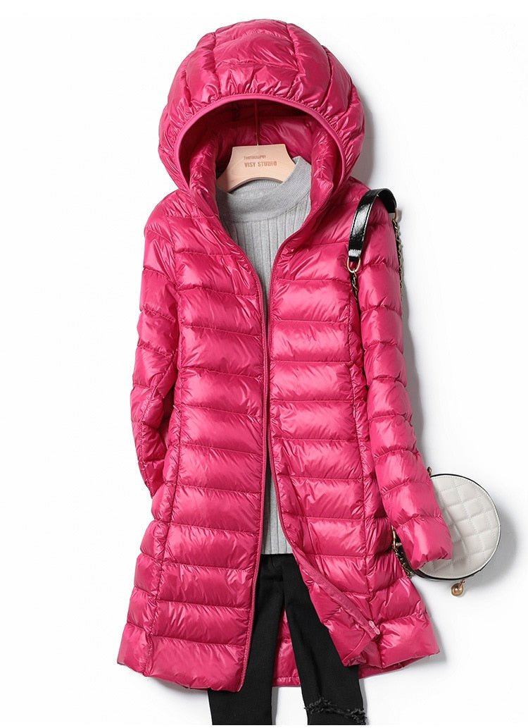 ModeGeist | Puffer Coat - Gequiltete Mittellange - Kapuzenleichte Warme Jacke