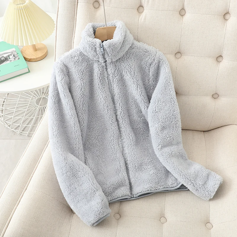 ModeGeist | Weiche Damen Teddyjacke mit Reißverschluss und Hohem Kragen