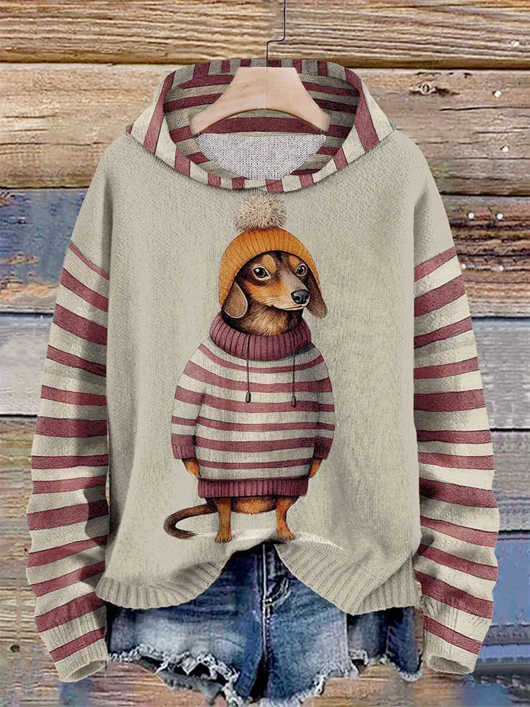 Damen-Kapuzenpullover mit Dackelstreifen