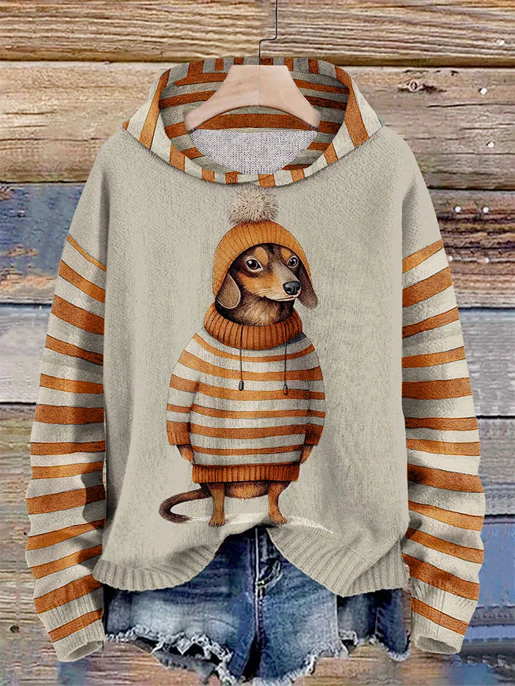 Damen-Kapuzenpullover mit Dackelstreifen