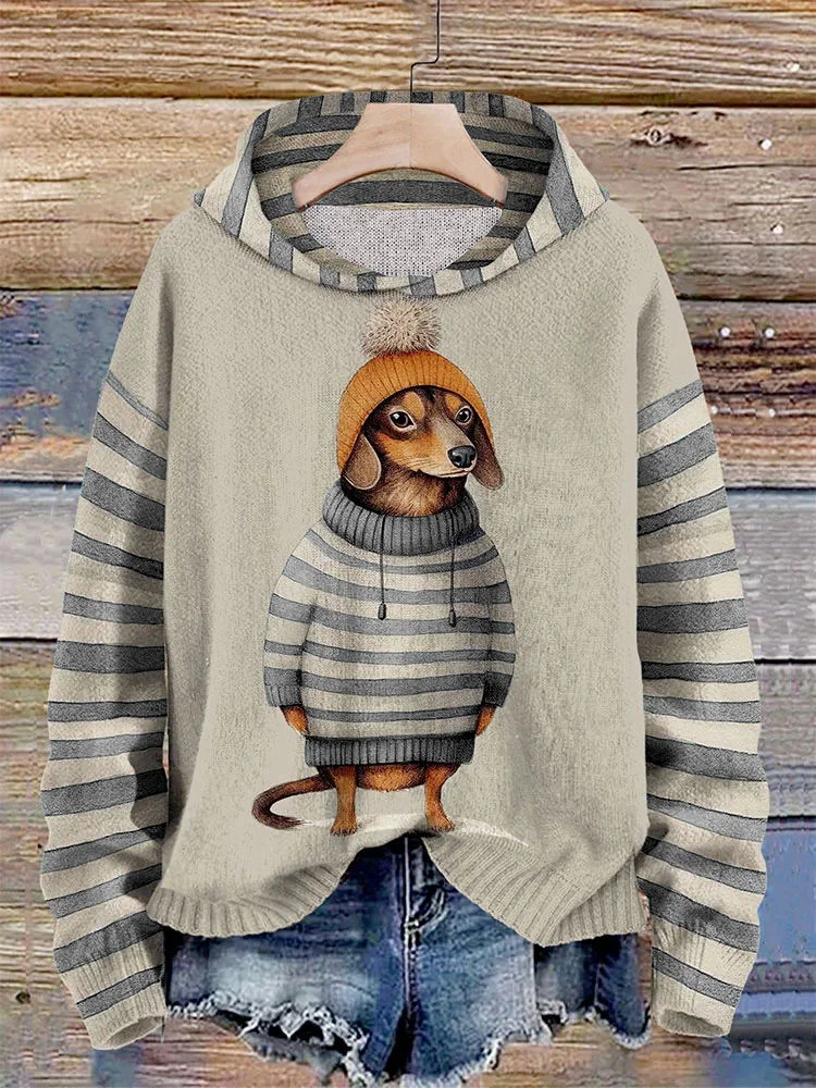 Damen-Kapuzenpullover mit Dackelstreifen