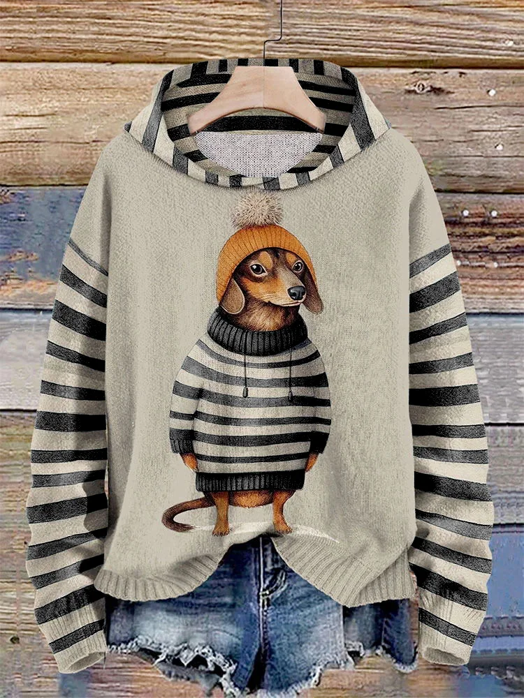 Damen-Kapuzenpullover mit Dackelstreifen