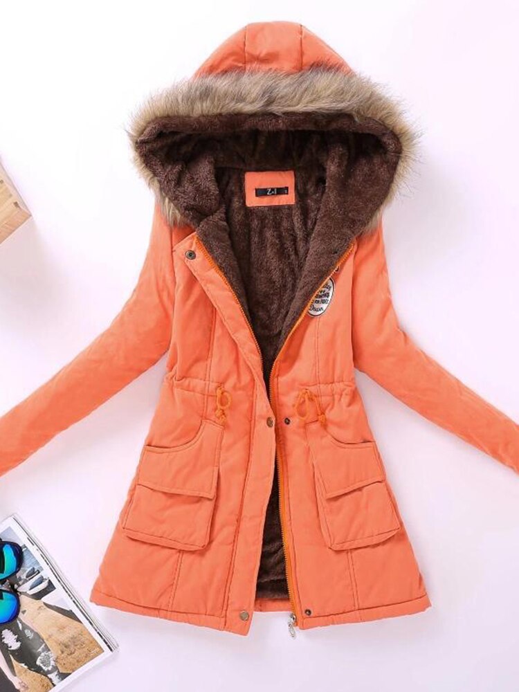 ModeGeist | Parka Jacke - Warme Fütterung - Kapuze mit Pelzbesatz - Reißverschluss & Knöpfe - Verstellbare Taille