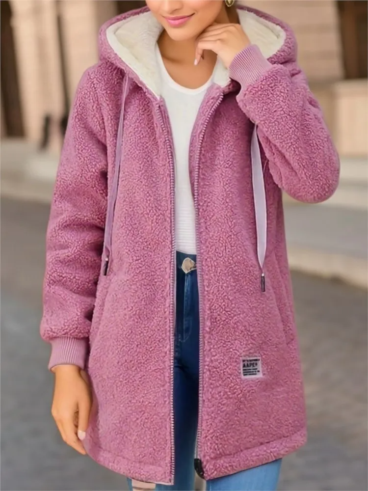 ModeGeist | Jacke - Mittellang mit Kapuze - Lockere Passform - Weicher Fleece - Reißverschluss