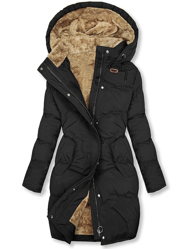 ModeGeist | Lange Kapuzen Winter Parka Dick Gepolsterter Mantel mit Fleece Futter