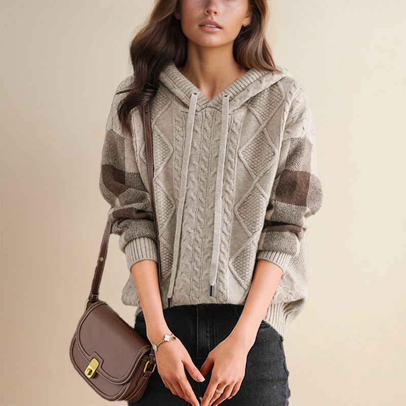 Damen Winterpullover mit Kapuze und langen Ärmeln